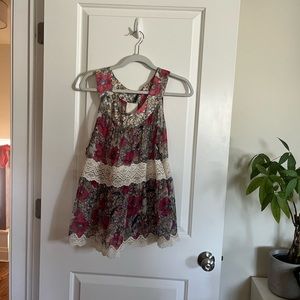 Anna Sui lace and floral silk top.